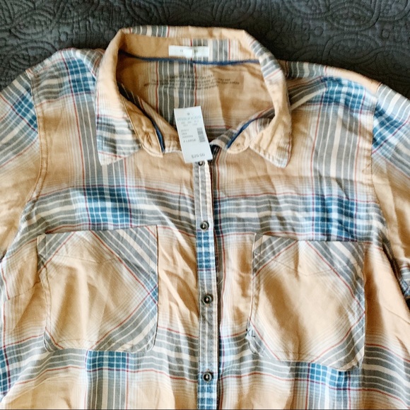 🛍 NWT Maurice’s Orange & Blue Plaid Button DownXL - Picture 2 of 4